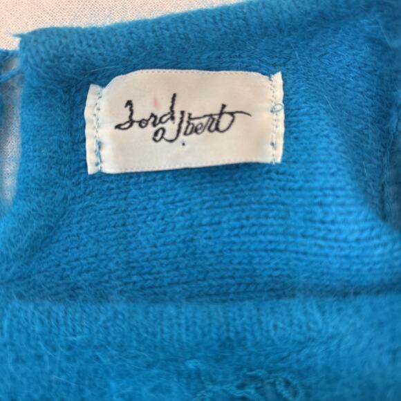 Lord & Taylor 80s Angora Teal Beaded Floral Fuzzy Sweater M - Picture 4 of 15